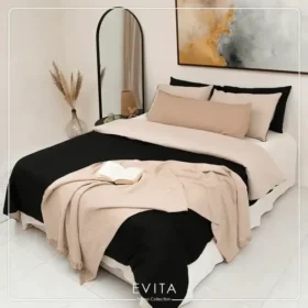 سرویس کاور مدل السا سایز 180 رنگ کرم مشکی کد 15