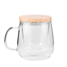 لیوان شیشه ای با درب بامبو B0334