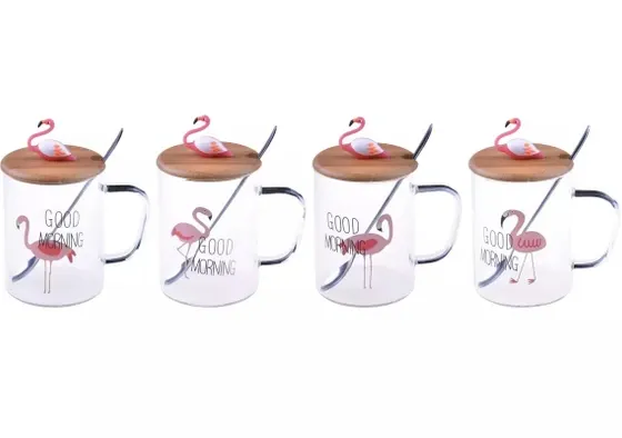 لیوان شیشه ای فلامینگو با درب بامبو B1165 - Image 2