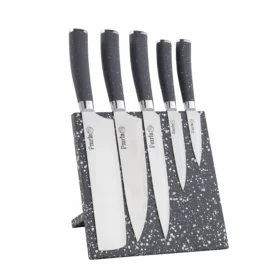 سرویس چاقو 6 پارچه مدل مگنتی گرانیت مشکی-طوسی کد 8108