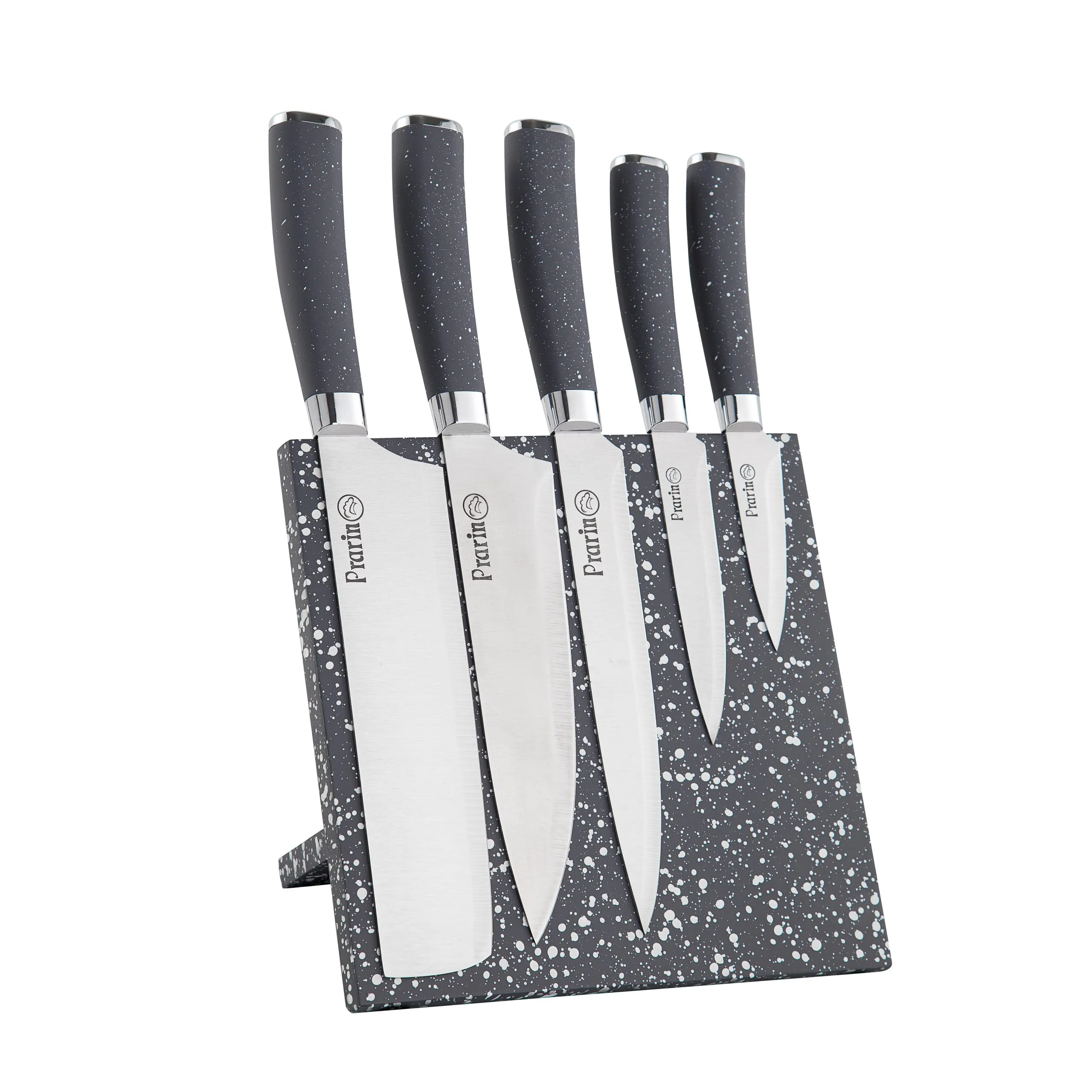 سرویس چاقو 6 پارچه مدل مگنتی گرانیت مشکی-طوسی کد 8108