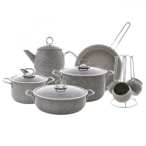 سرویس قابلمه 14 پارچه نیم گرانیت طوسی کد 153/03/08/1599