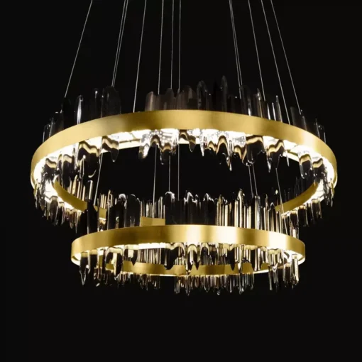 لوستر لاوا دو طبقه 90+70-طلاخش-دودی براق-کد 373