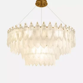 لوستر گرد دو طبقه پرطاووس قطر 60+80-طلایی خشدار-سندبلاست کد 58