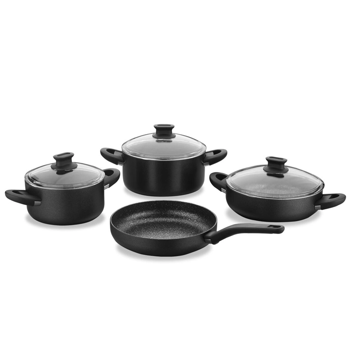 سرویس 7 پارچه غذا پز لینا (مشکی-18+22+26+26-گرانیت-جدید) کد 2887