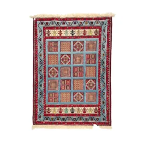 گلیم فرش پشمی آبی فیروزه ای سایز 158*115 کد 1334