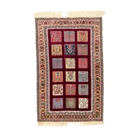 گلیم فرش قاب خشتی زرشکی سایز 132*86 کد 1378