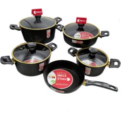 سرویس 9 پارچه قابلمه پیرسون ریوالد رنگ مشکی دون طلایی-درب طلایی