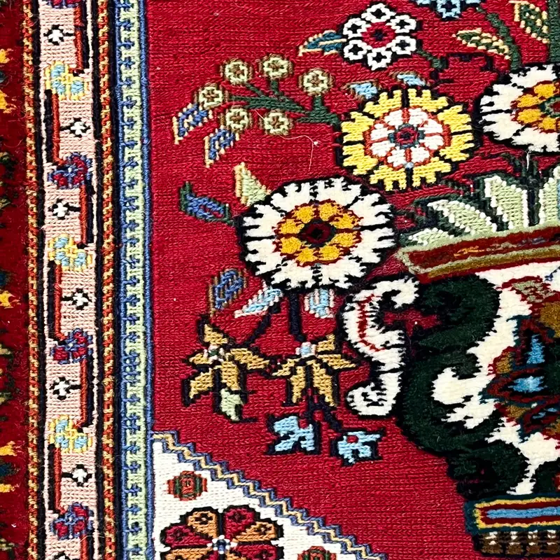 گلیم فرش گلدان قرمز گل برجسته سایز 85*61 کد 1680 - Image 2