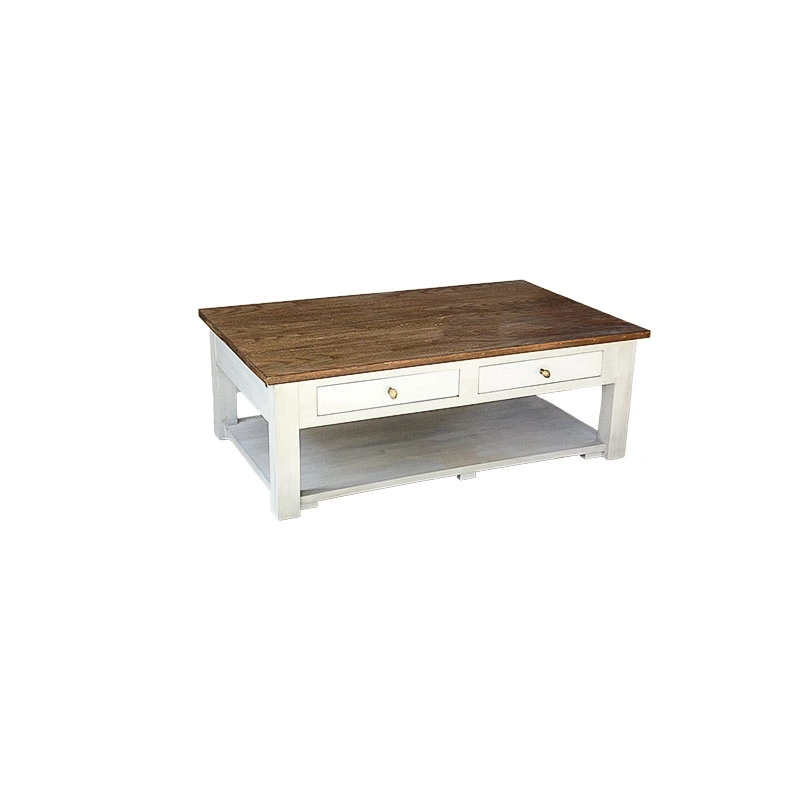 جلومبلی دو کشو مستطیل 80*130 صفحه کاج کف و کشو ها سفید - Image 3