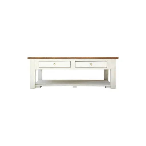 جلومبلی دو کشو مستطیل 80*130 صفحه کاج کف و کشو ها سفید