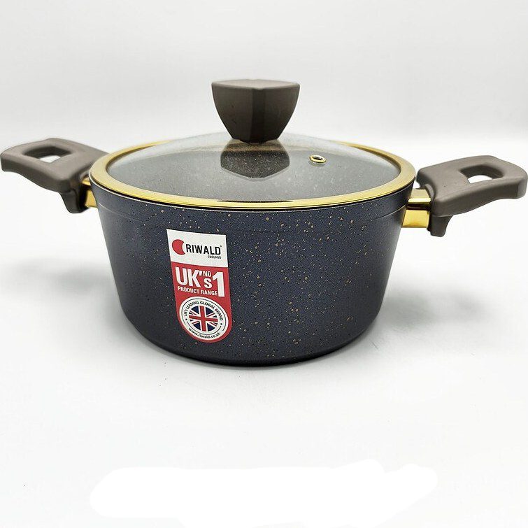 سرویس 9 پارچه قابلمه پیرسون ریوالد رنگ آبی نفتی/دون سفید-درب طلایی - Image 2