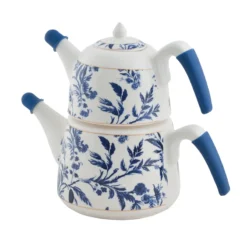 کتری قوری چینی گل آبی کبود(2/0+1/0)