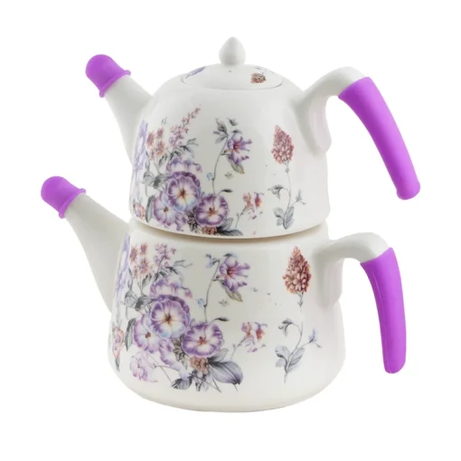 کتری قوری چینی گل بنفش (2/0+1/0)