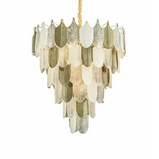 لوستر گرد برگ طبقاتی قطر 60 طلایی کریستال سه رنگ