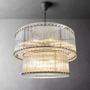 لوستر گرود گرد 60 (دوطبقه) فریم طلایی کریستال شامپاینی (بیسکوییتی) - Image 3