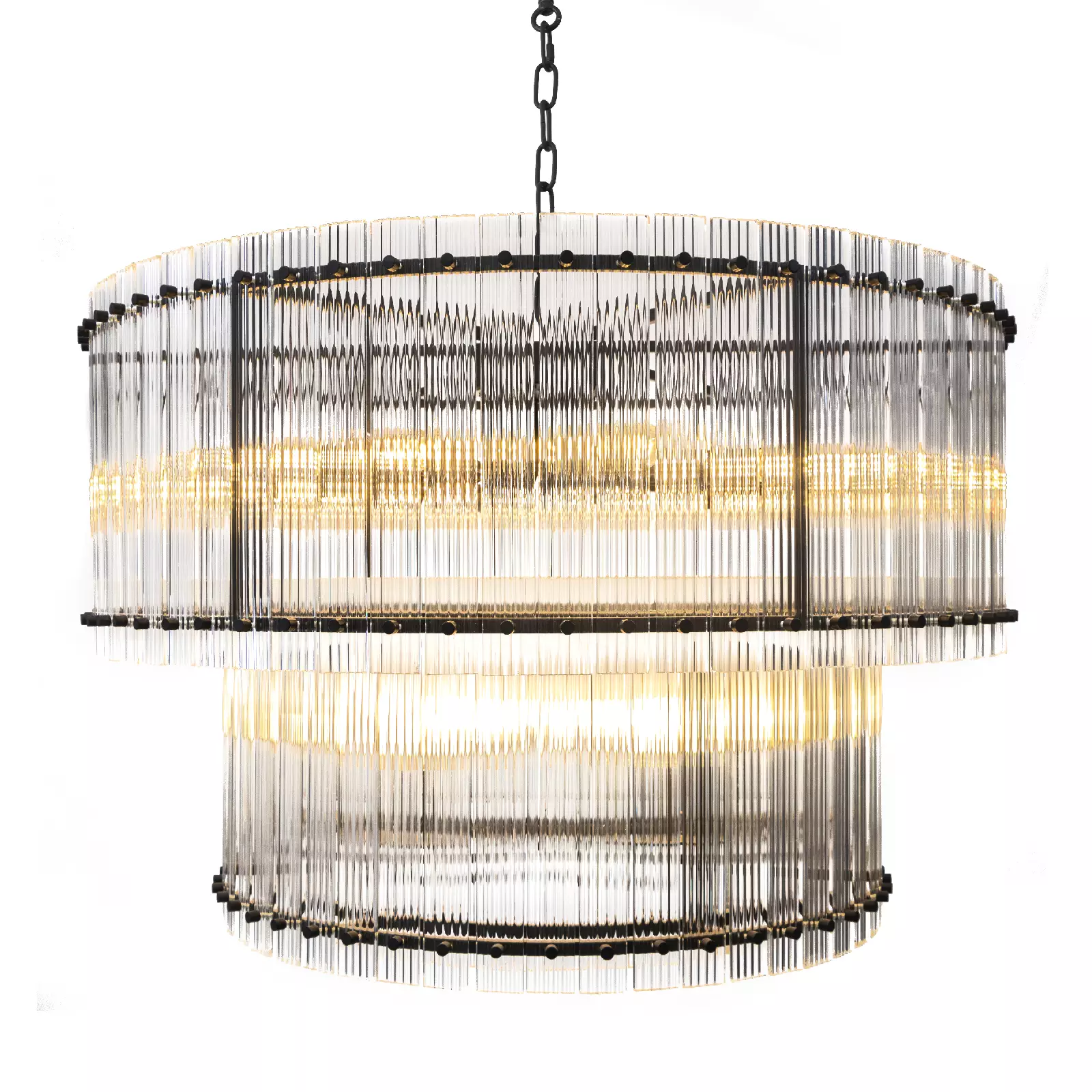 لوستر گرود گرد 60 (دوطبقه) فریم طلایی کریستال شامپاینی (بیسکوییتی)