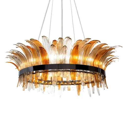 لوستر گرد هیوا قطر 60 دودی خش کریستال شفاف-سبز-عسلی