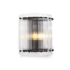 دیوارکوب گرود یک طبقه قطر 25 دوشعله رنگ استاتیک مشکی کریستال شفاف