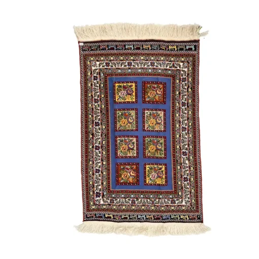 گلیم سوزنی طرح گلفرنگ آبی سایز 125*80 کد 1662